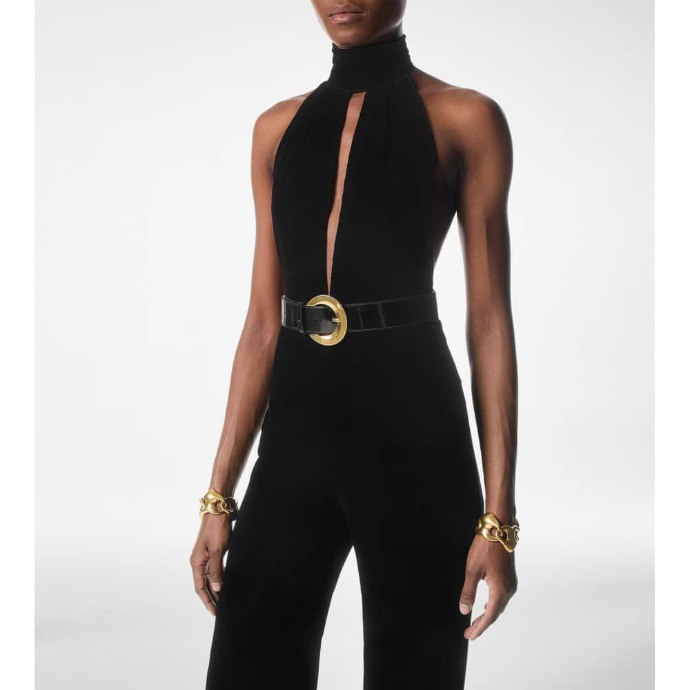 Tom Ford o1loc1c0226 TU0282 Stretch Velvet Belted Jumpsuit in Black Size 28" / US 6 / IT 42 - 2 Thumbnail