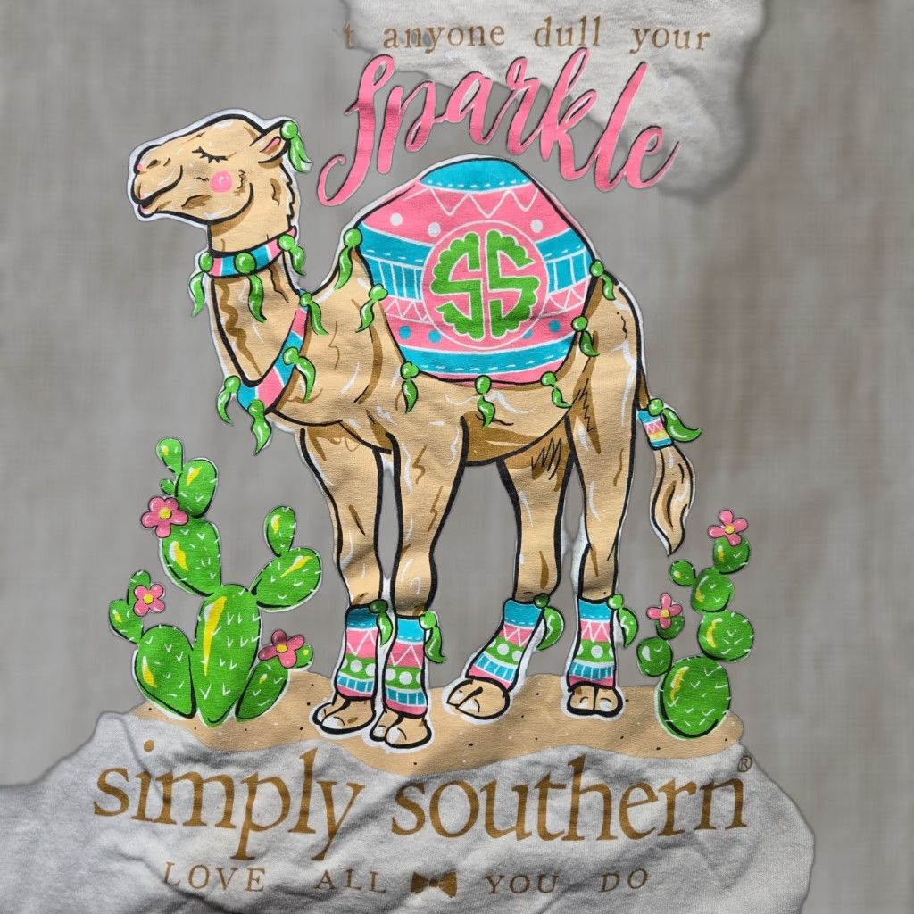 Camel VINTAGE Simply Southern Women's T-Shirt Long Sleeve Crew Neck Cotton White S Small Casual All Seasons Size S / US 4 / IT 40 - 1 Thumbnail
