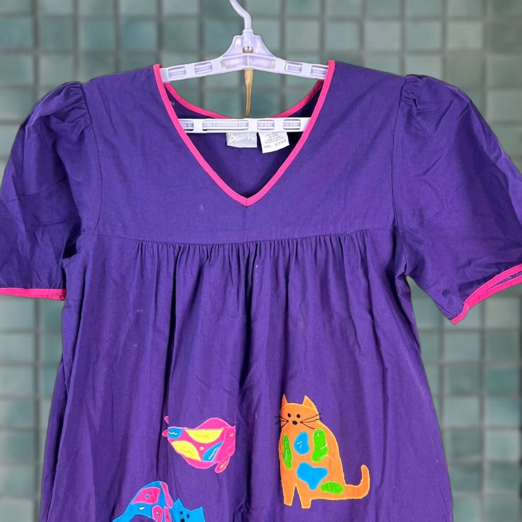 Vintage VINTAGE Darling Maxi Dress Women S Purple Embroidered Cats Applique 80s A-Line Size M / US 6-8 / IT 42-44 - 1 Thumbnail