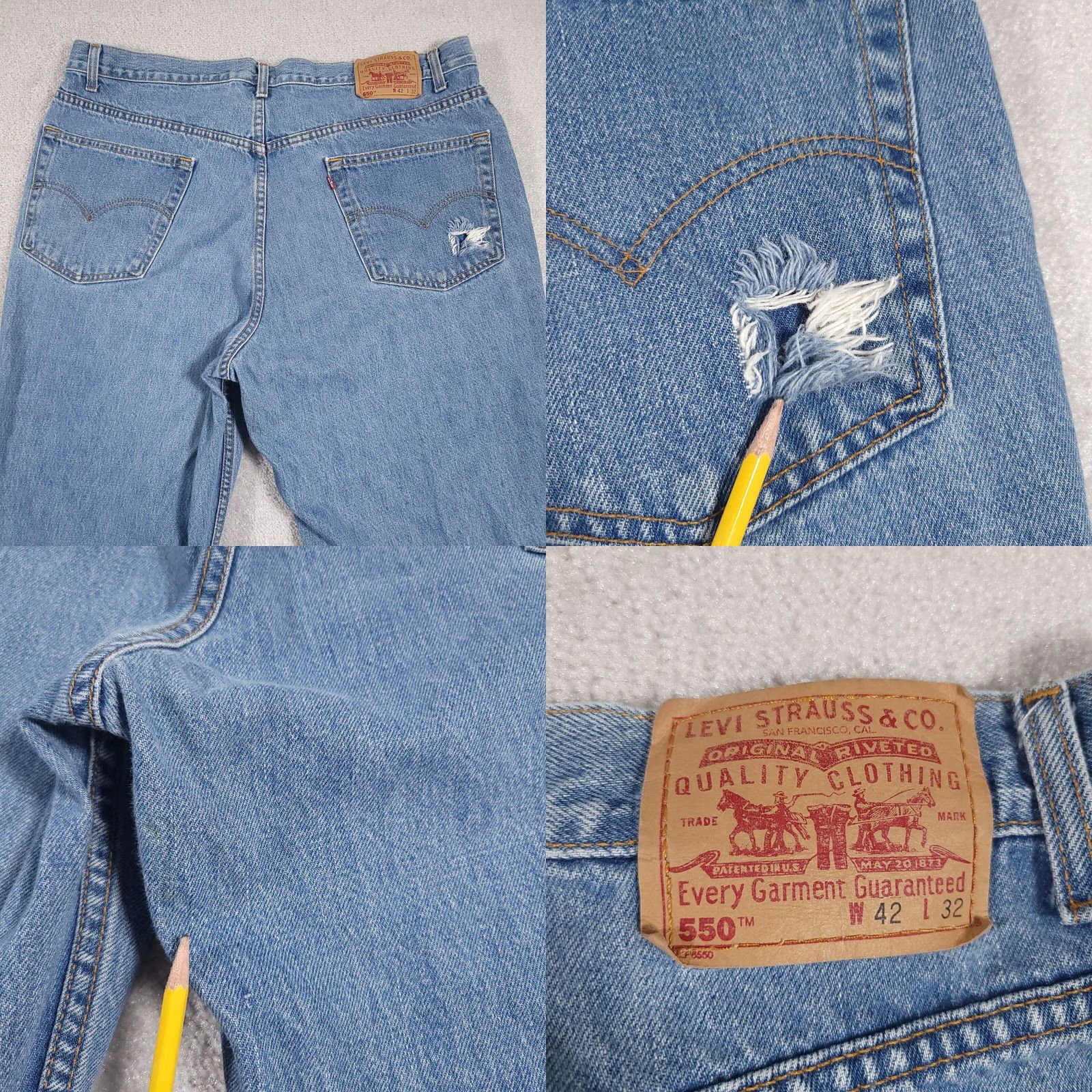 Levi's VINTAGE Levi's 550 Jeans Mens 42x32 Relaxed Fit Denim Tapered Leg Workwear Grunge 90s Vintage Blue Boys Mens Size US 42 / EU 58 - 9 Thumbnail
