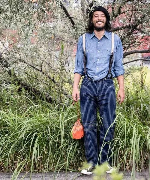 Gypsy indigo striped vintage suspenders pants. Size 28" / US 6 / IT 42 - 1 Thumbnail