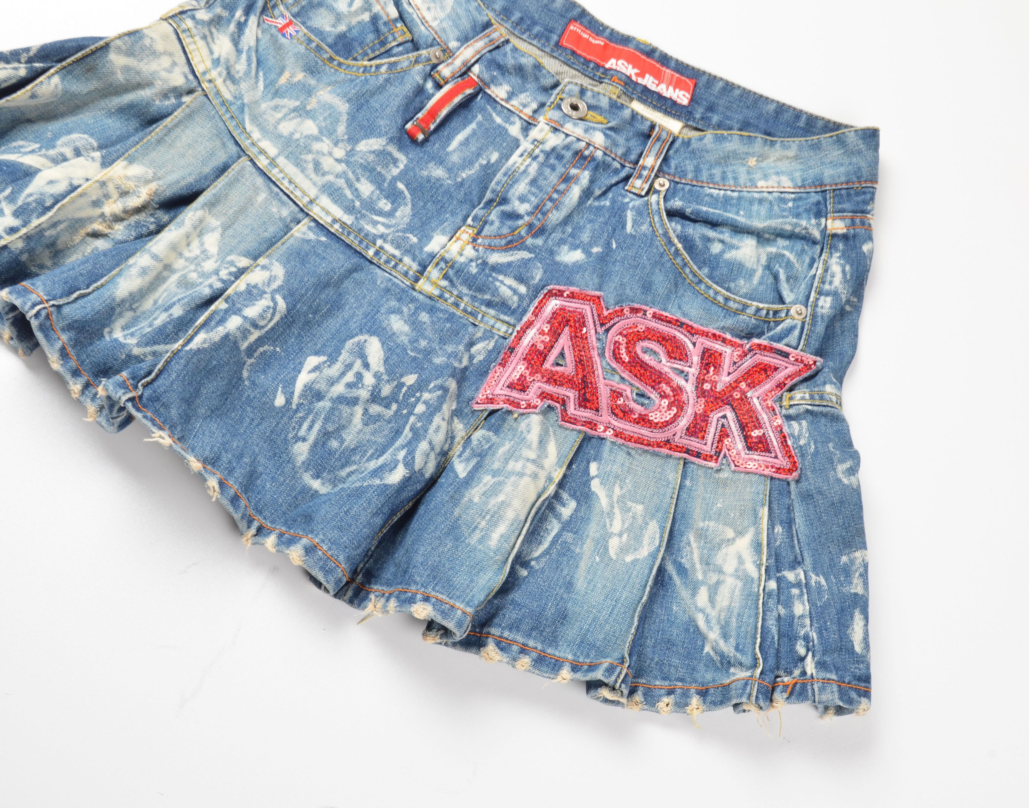 Other Vintage Ask Jeans Y2K Denim Pleated Logo Patch Mini Skirt Size 30" / US 8 / IT 44 - 6 Thumbnail