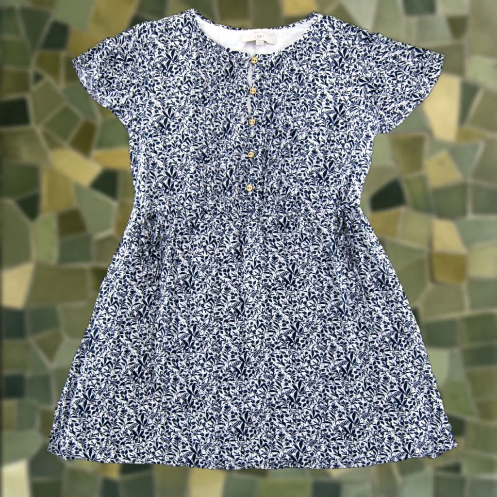 Ann Taylor Ann Taylor Dress M Blue White Floral Short Sleeve Sheath Smock Sun Size 32" / US 10 / IT 46 - 1 Thumbnail