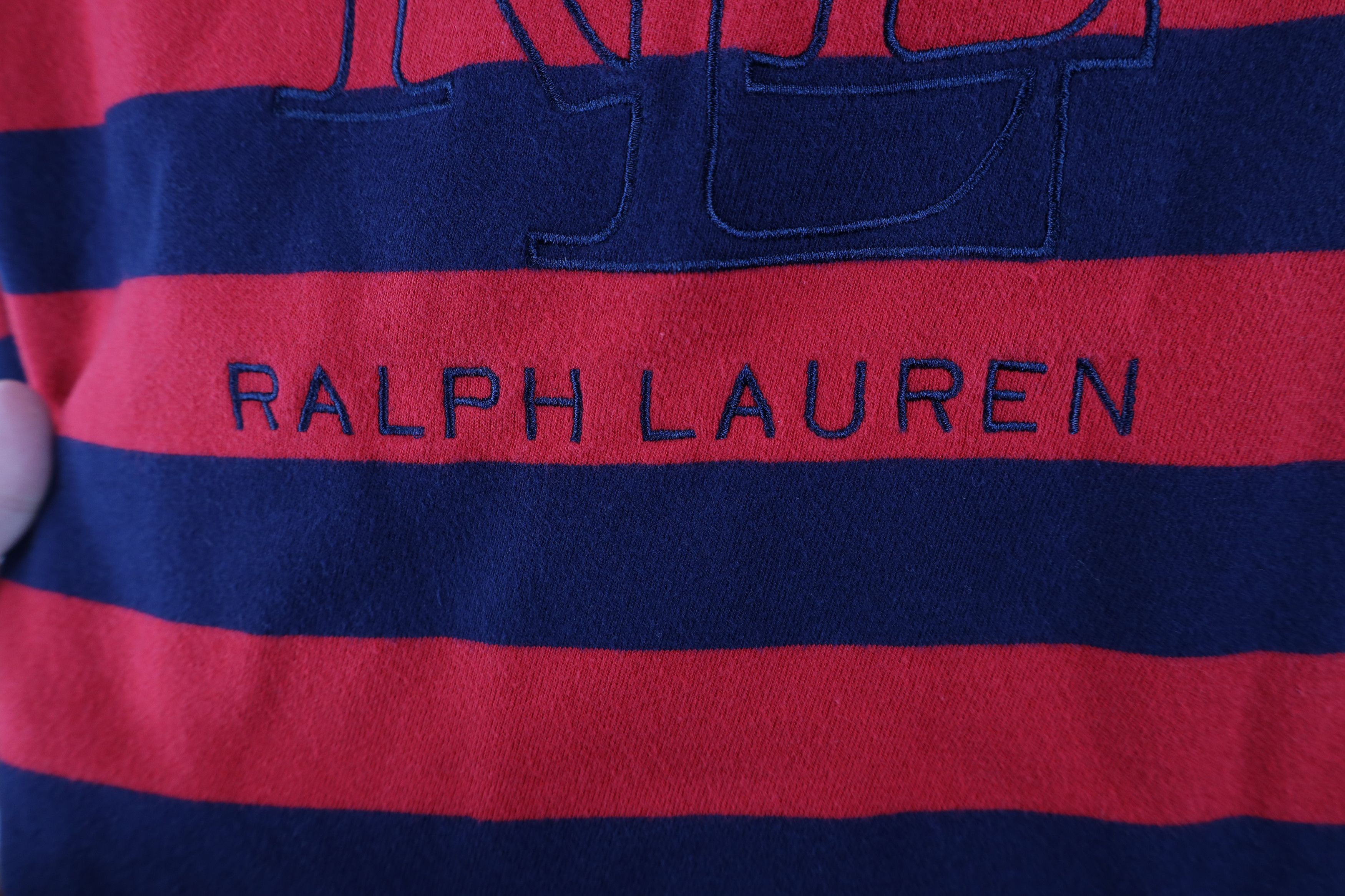 Ralph Lauren Vintage 90s Ralph Lauren Spell Out Striped Sweatshirt Red Size M / US 6-8 / IT 42-44 - 5 Thumbnail