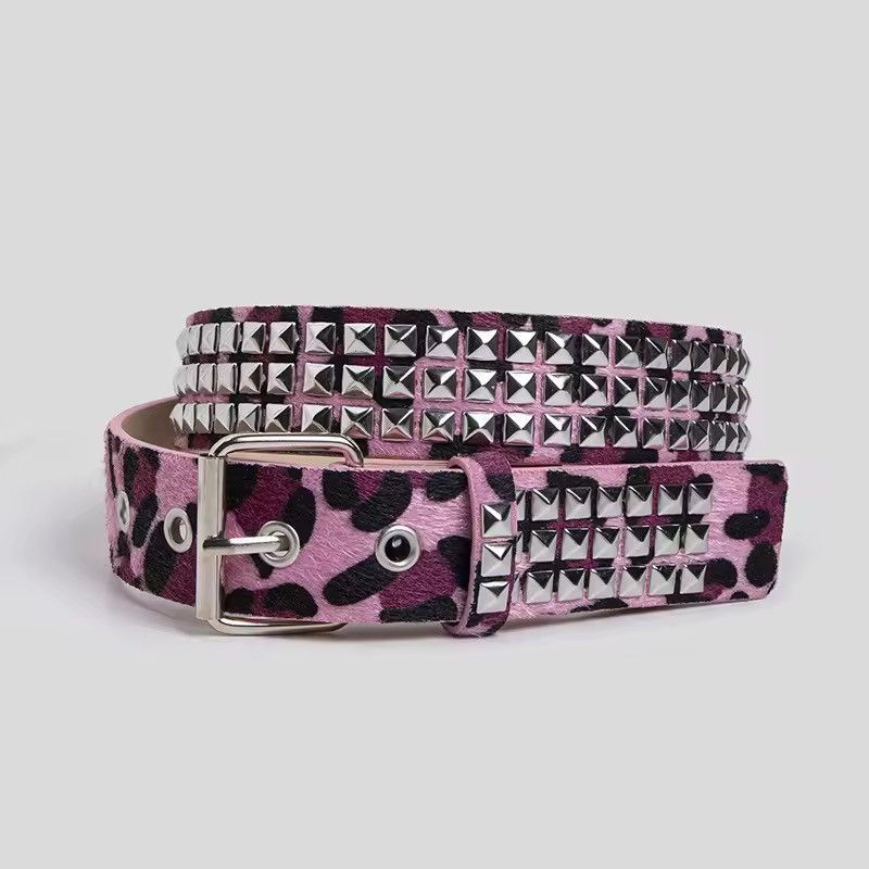 Japanese Brand Punk Leopard Stud PU Leather Belt Size ONE SIZE - 3 Thumbnail