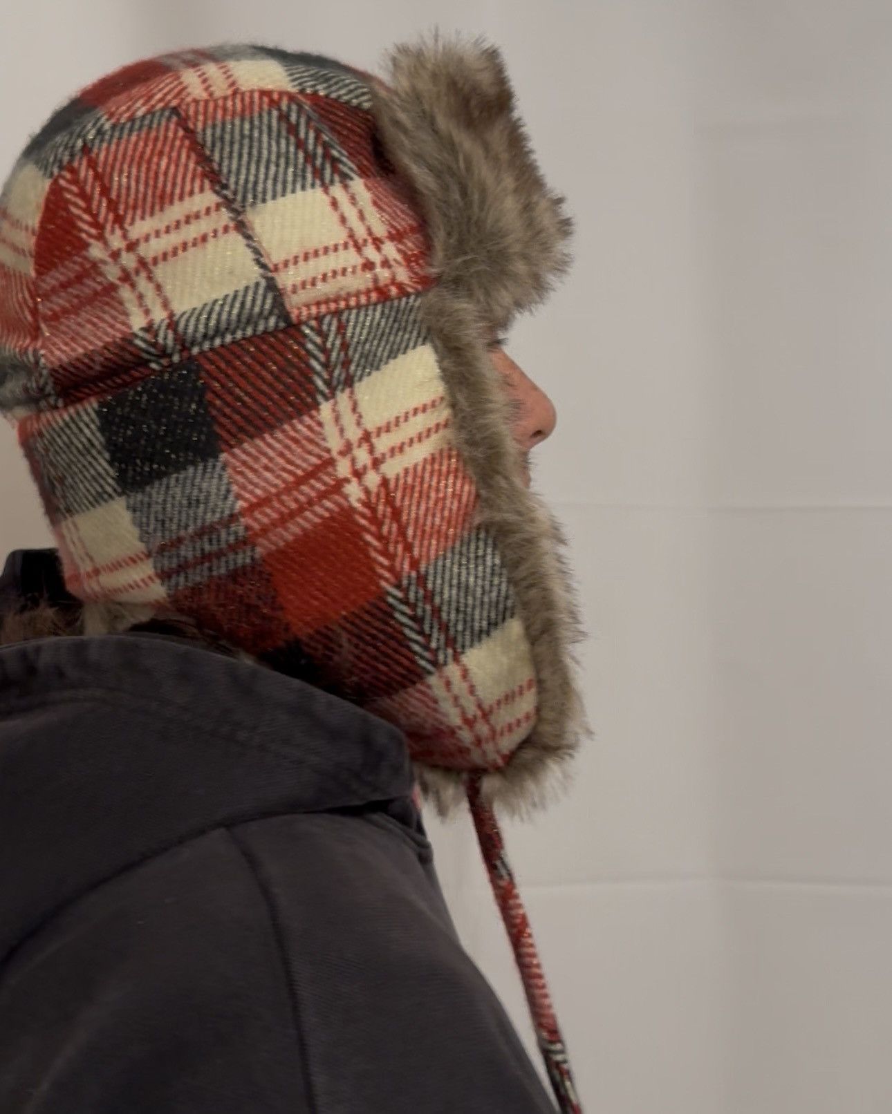 Designer × Other × Vintage Plaid Trapper Hat — Faux Fur L/XL Alt Winter Look Size ONE SIZE - 6 Thumbnail