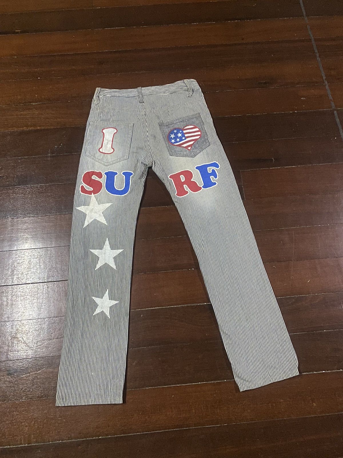 If Six Was Nine FIRE 🔥 CLONE Hickory I LOVE PEACE ☮️ SURF Japan Denim Jeans Size US 34 / EU 50 - 11 Thumbnail
