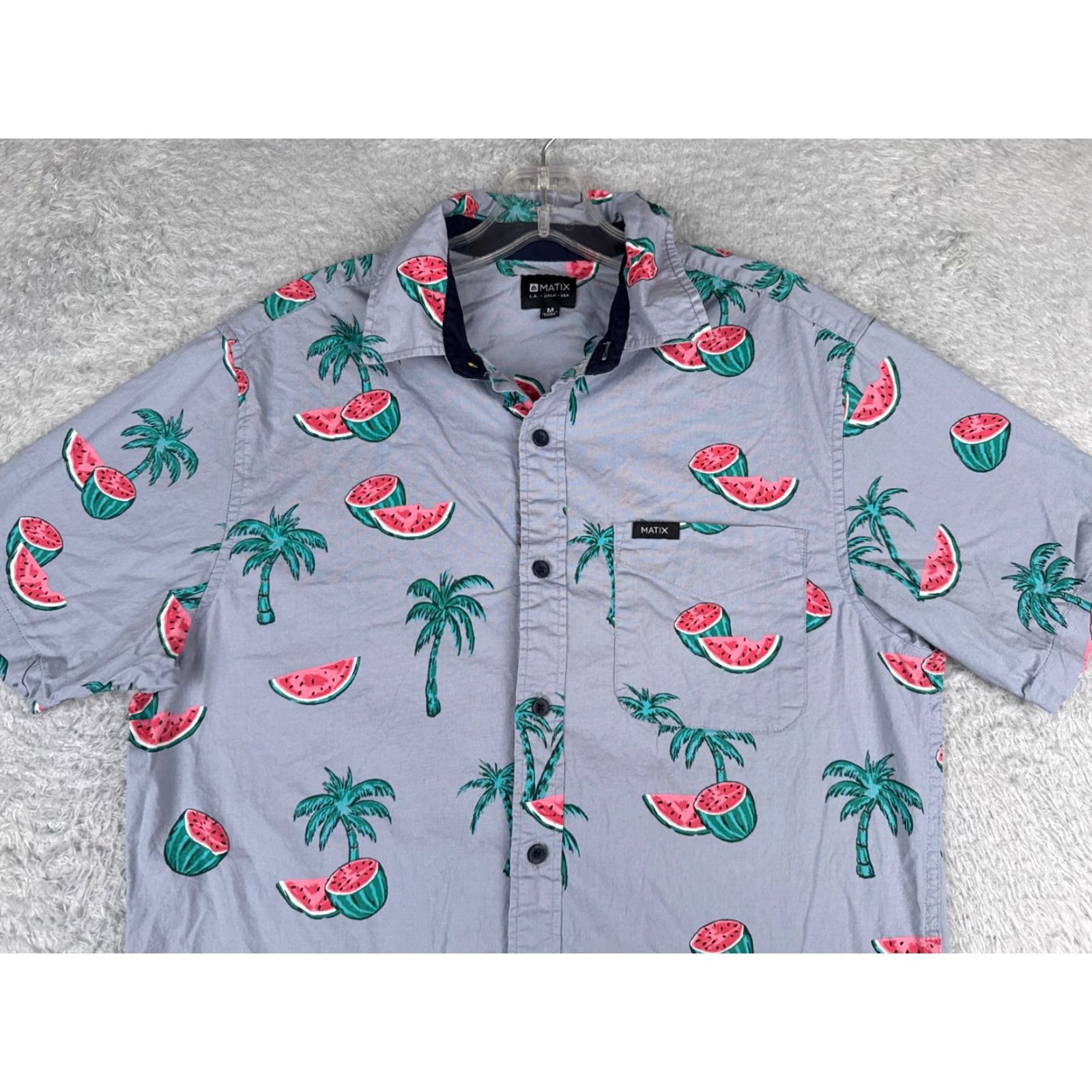 Vintage Matix Shirt Men Medium Blue Watermelon Palm Tree Cotton Blend Hawaiian Button Up Size US M / EU 48-50 / 2 - 4 Thumbnail