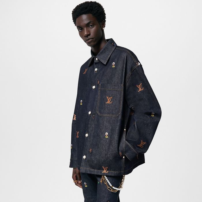 Louis Vuitton LOUIS VUITTON JACKET LEATHER MONOGRAM VARSITY DENIM ...