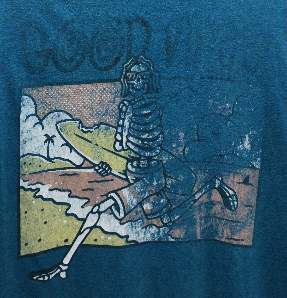 Vintage Vintage Call Your Mother Good Vibes Skeleton Surfer T-Shirt Size US M / EU 48-50 / 2 - 3 Thumbnail