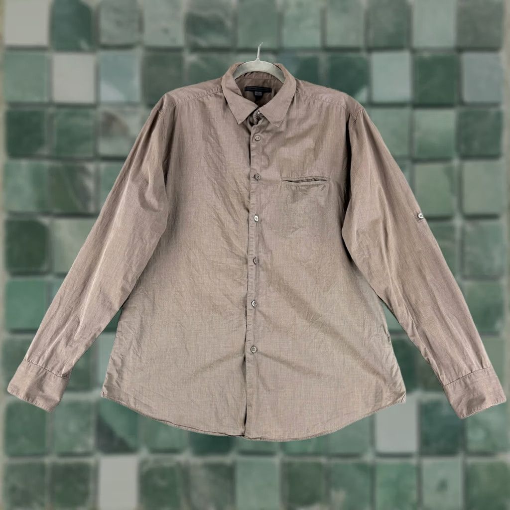 John Varvatos VINTAGE John Varvatos Button-Down Shirt Mens L Brown Cotton Long Sleeve Roll Tab Pocket Size US L / EU 52-54 / 3 - 1 Thumbnail