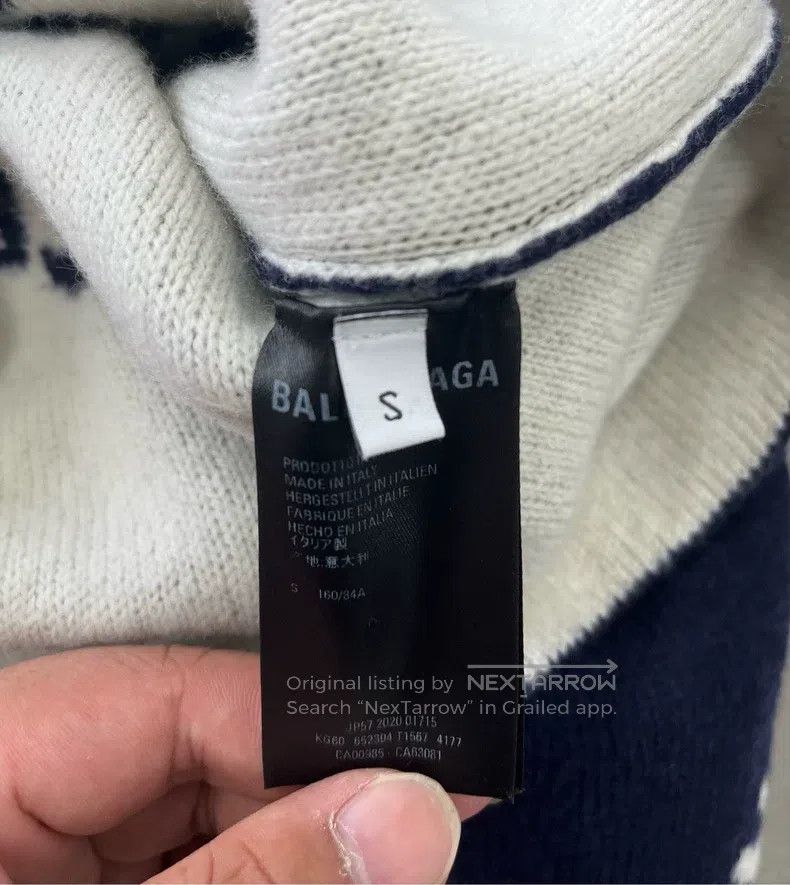 Balenciaga Deep blue wool knit cardigan with full logo let