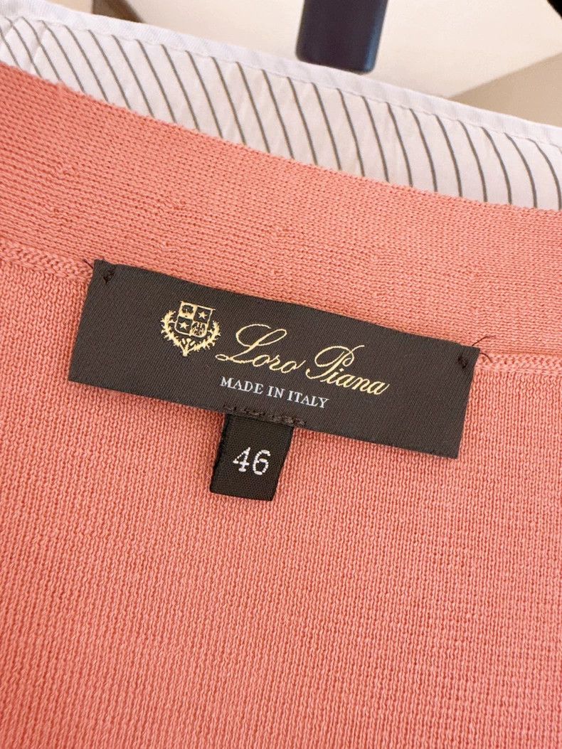 Loro Piana LORO PIANA Orange pink silk knit short sleeves Size L / US 10 / IT 46 - 7 Thumbnail