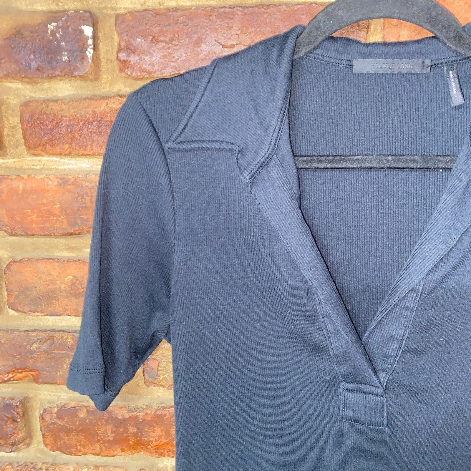 Helmut Lang Helmut Lang Black Ribbed Knit Short Sleeve Polo Top Small Size S / US 4 / IT 40 - 3 Thumbnail