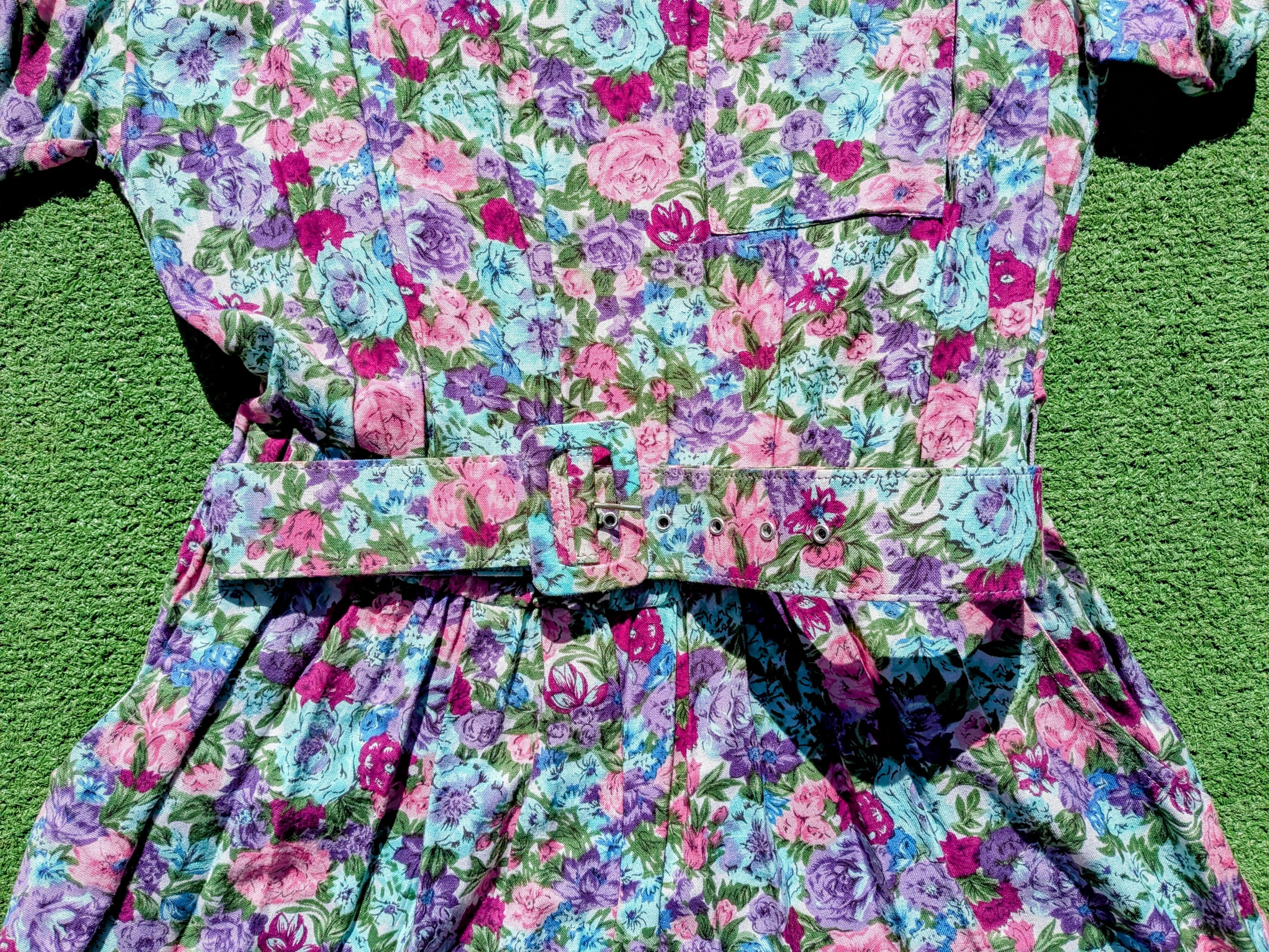 Vintage 1980s VTG S. Roberts Floral Petite Romper Jumpsuit Dress Size S / US 4 / IT 40 - 2 Thumbnail