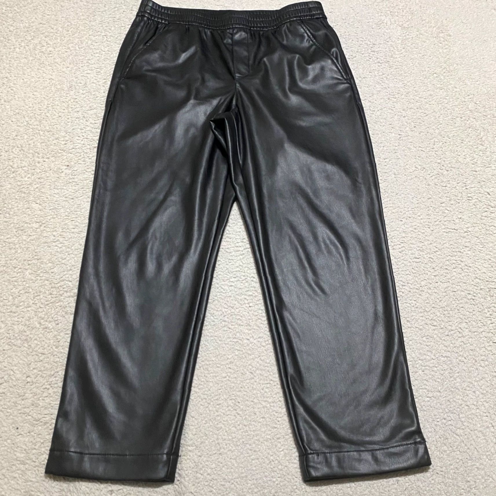 Old Navy Old Navy Womens Medium Pants Black High Rise Straight Faux Leather Ankle Pull On Size 32" / US 10 / IT 46 - 2 Thumbnail