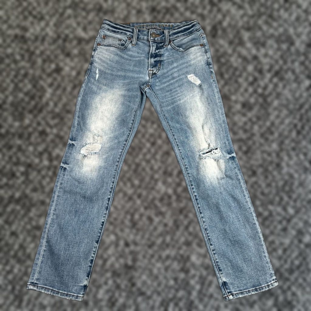 American Eagle Outfitters American Eagle Jeans Mens 26x28 Slim Straight Distressed Denim Blue Stretch Size US 26 / EU 42 - 1 Thumbnail