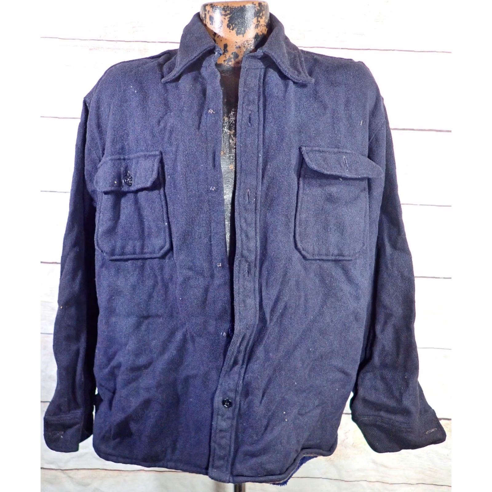 Vintage VINTAGE CPO Shirt For Repair 50s 60s Distressed Heavy Wool Button Up Navy Wool Jacket - Mens L Size US L / EU 52-54 / 3 - 2 Thumbnail