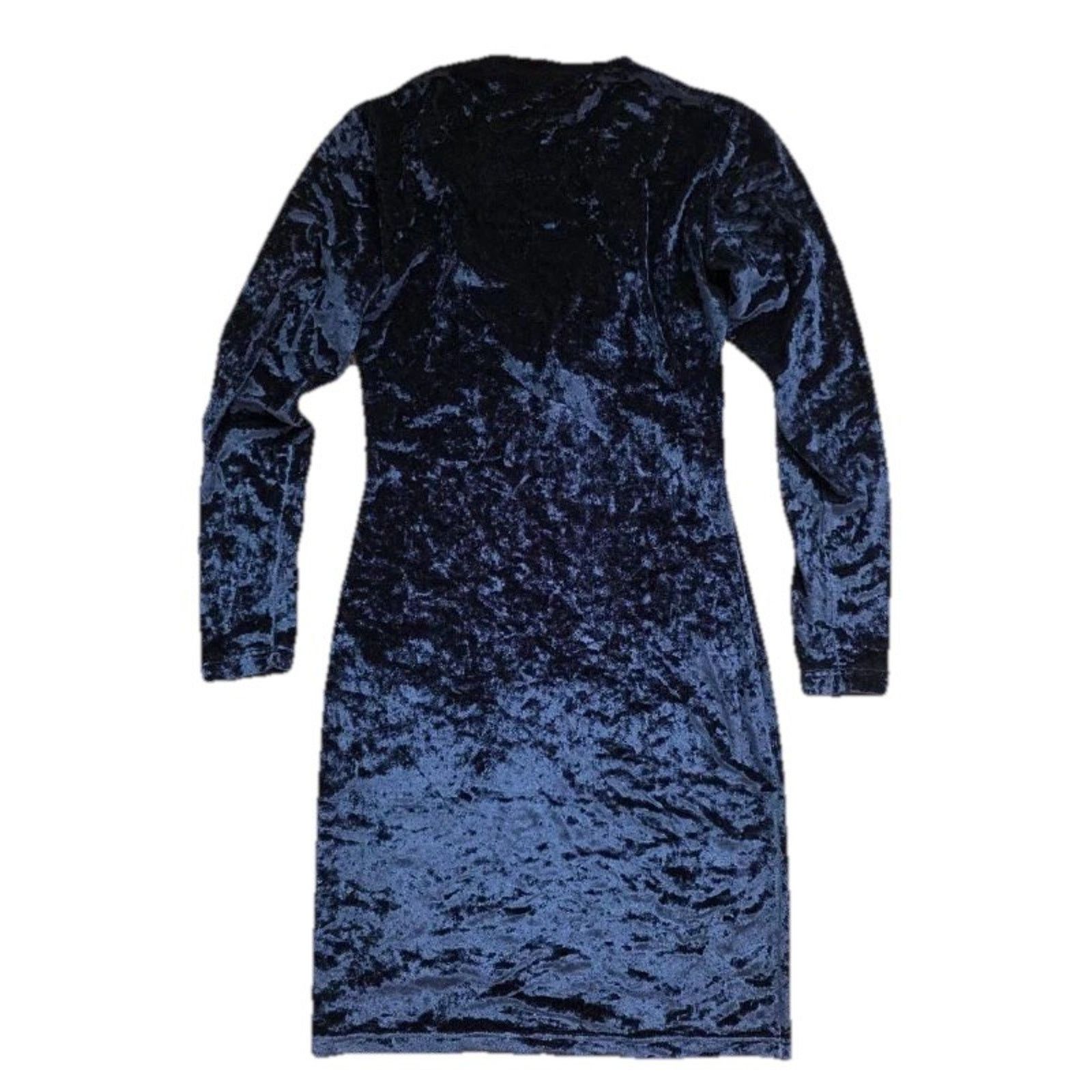 Global Work Perspective Vintage Dress Velvet V-neck Navy Medium A001276 Size M / US 6-8 / IT 42-44 - 3 Thumbnail