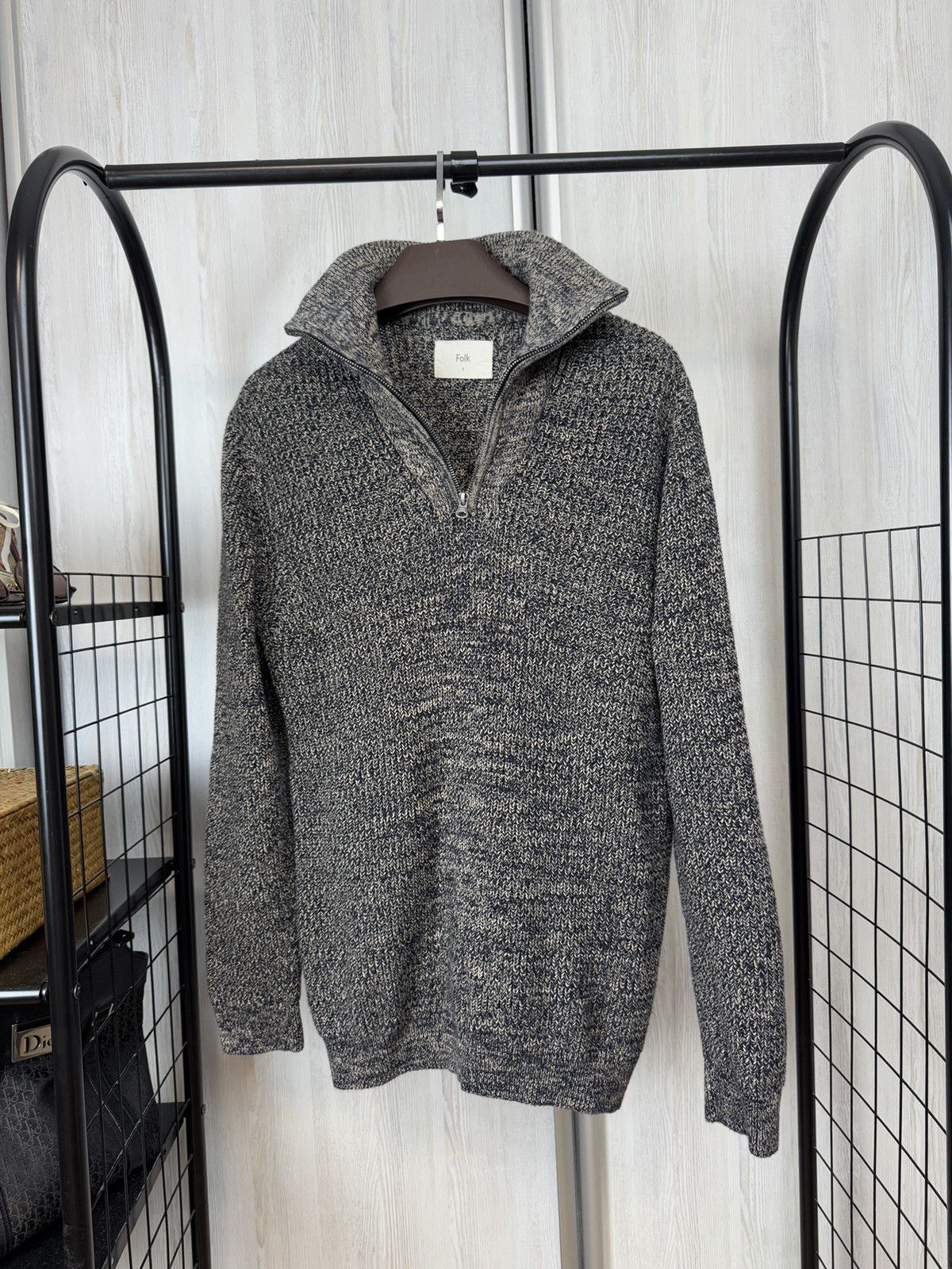 Folk Folk 1/4 zip cotton stretchy knitted pullover sweater Size US L / EU 52-54 / 3 - 1 Thumbnail