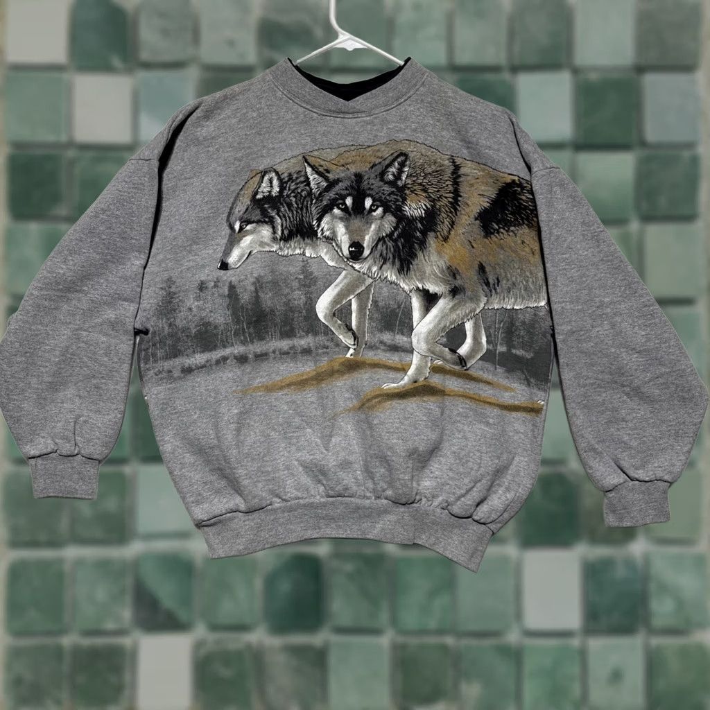 Vintage VINTAGE Art Unlimited Wolf Forest Wolves Crewneck Sweatshirt L Gray 90s 80s Mens Size US L / EU 52-54 / 3 - 1 Thumbnail