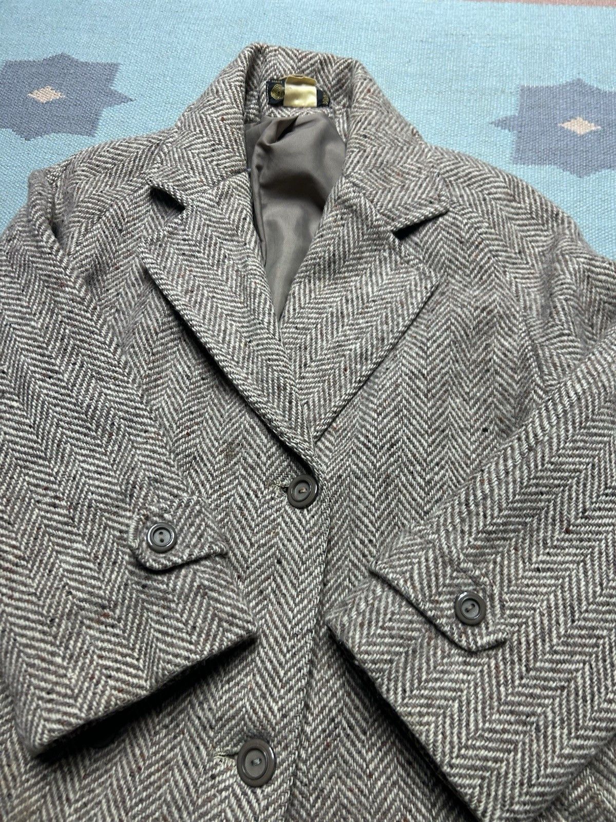 Vintage Kashmoor wool trench coat double breasted herringbone 16.5 Size L / US 10 / IT 46 - 4 Thumbnail