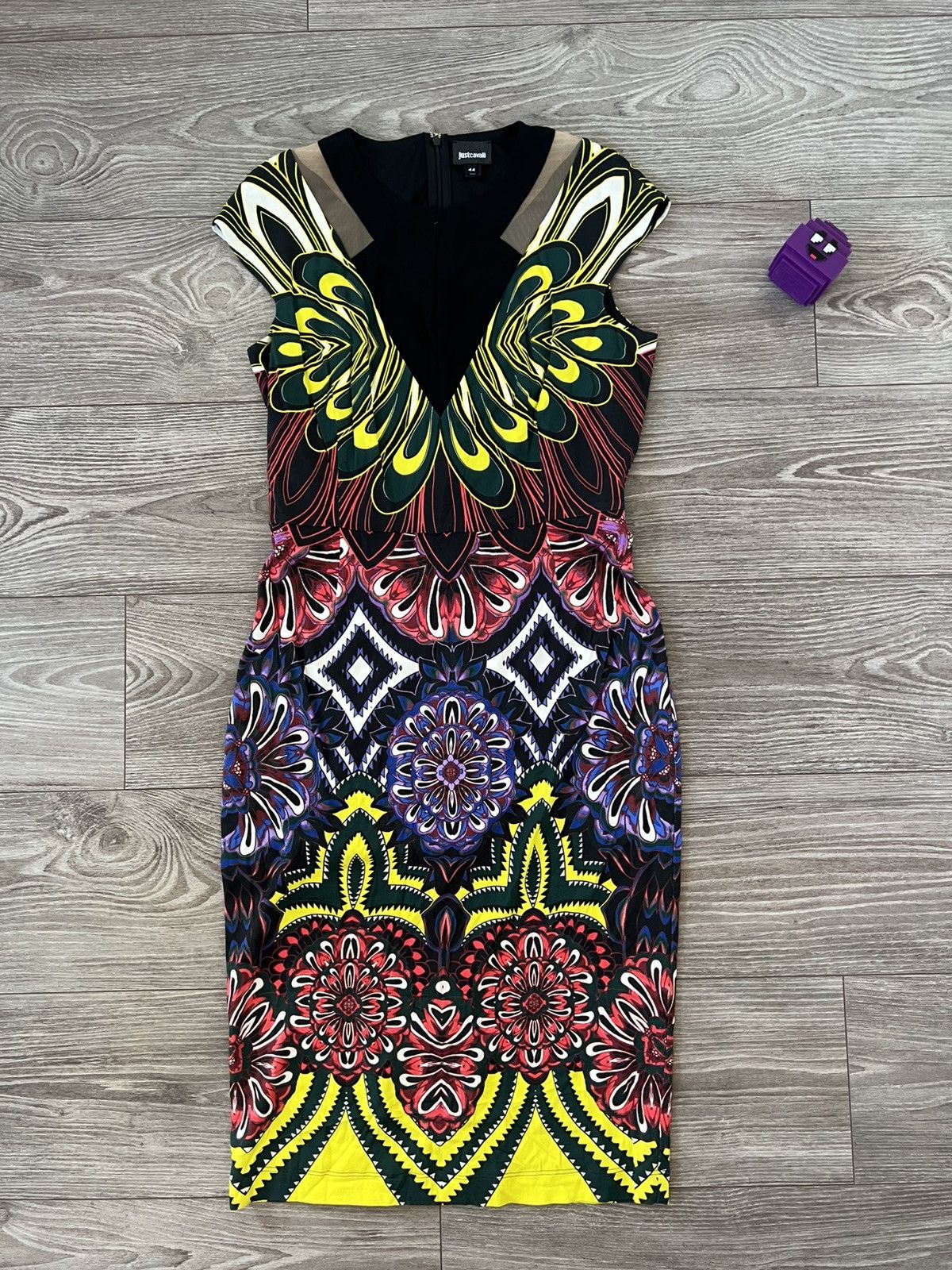 Designer ‼️JUST CAVALLI OPTICAL PRINTED KNEE LENGTH PENCIL DRESS Y2K‼️ Size M / US 6-8 / IT 42-44 - 10 Thumbnail