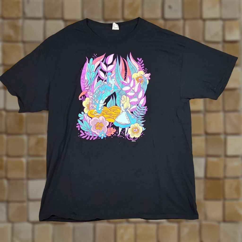 Disney VINTAGE Disney Alice in Wonderland T-Shirt Men XL Retro Cartoon Y2K Trippy Cotton Black Size US XL / EU 56 / 4 - 1 Thumbnail