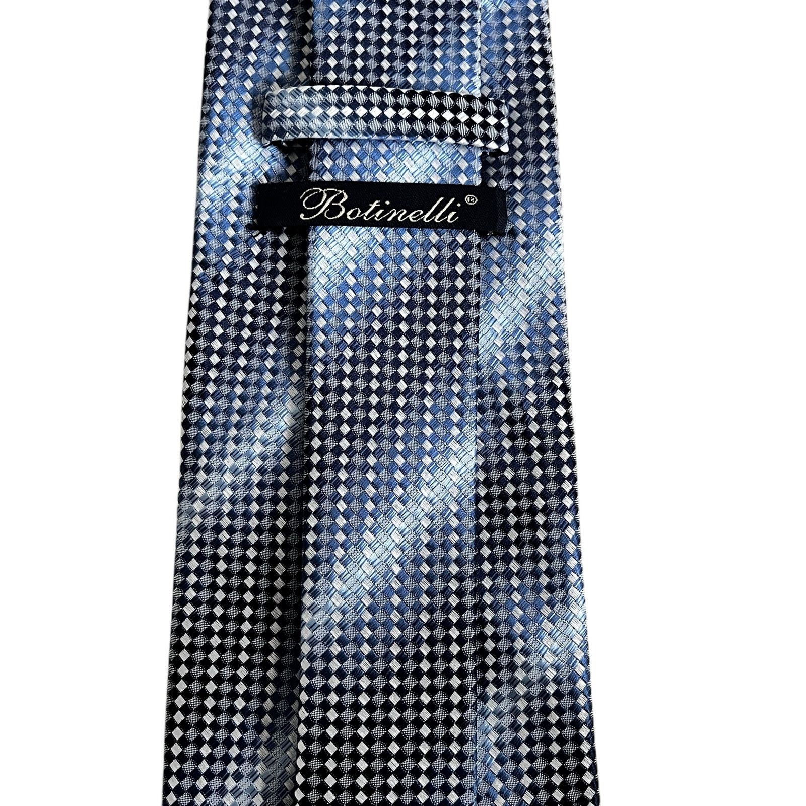 Other Botinelli Designer Men Silk Tie Blue Basketweave Pattern Size ONE SIZE - 3 Thumbnail