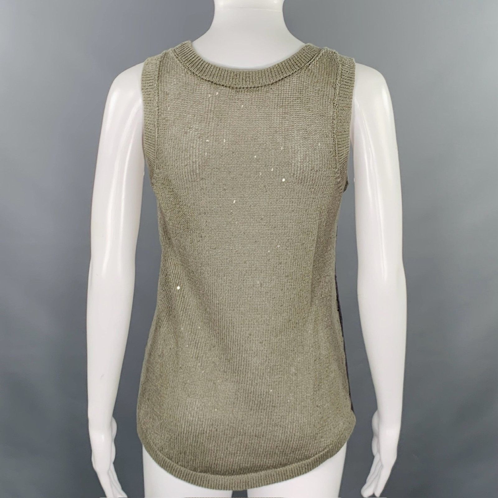Brunello Cucinelli S Green Sage Linen Blend Knit Sleeveless Casual Top Size S / US 4 / IT 40 - 3 Thumbnail
