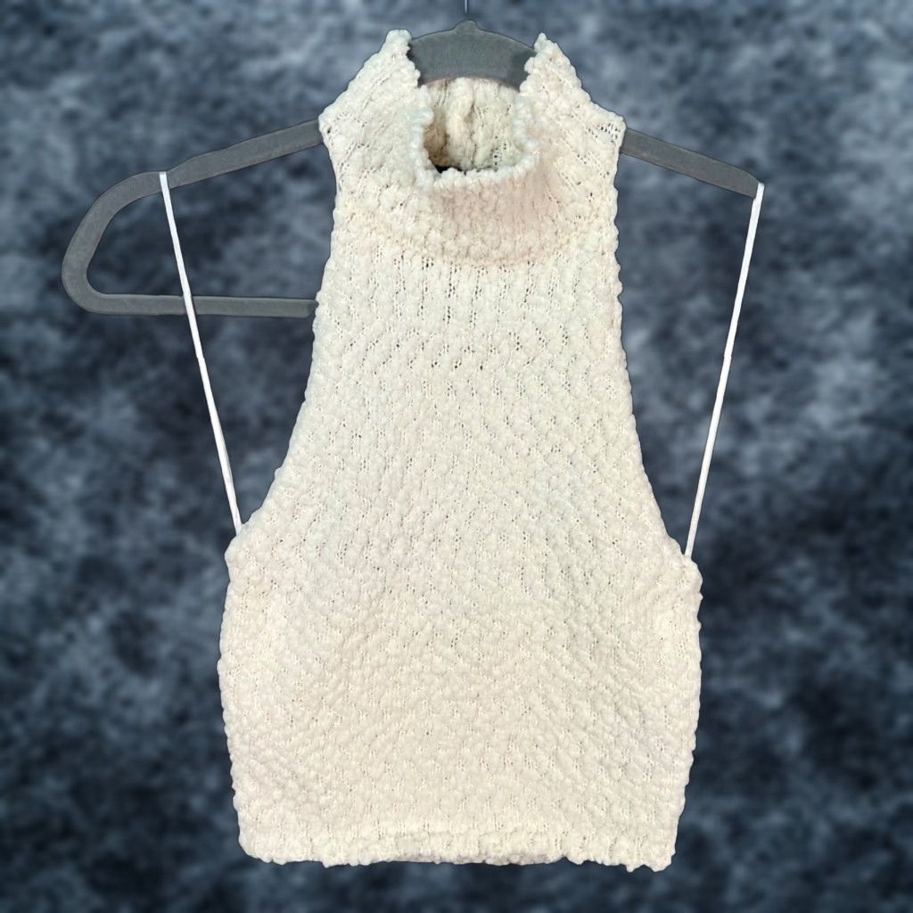 Zara Zara Top Shirt Womens Small White Halter Knit Textured Polyester Blend Cropped Casual Sleeveless Pullover Size S / US 4 / IT 40 - 1 Thumbnail