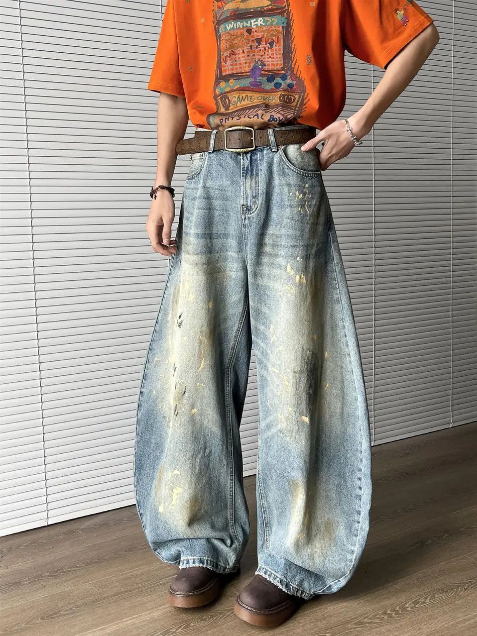 Japanese Brand Retro loose splashed ink dirty dyed jeans Size US 32 / EU 48 - 2 Thumbnail