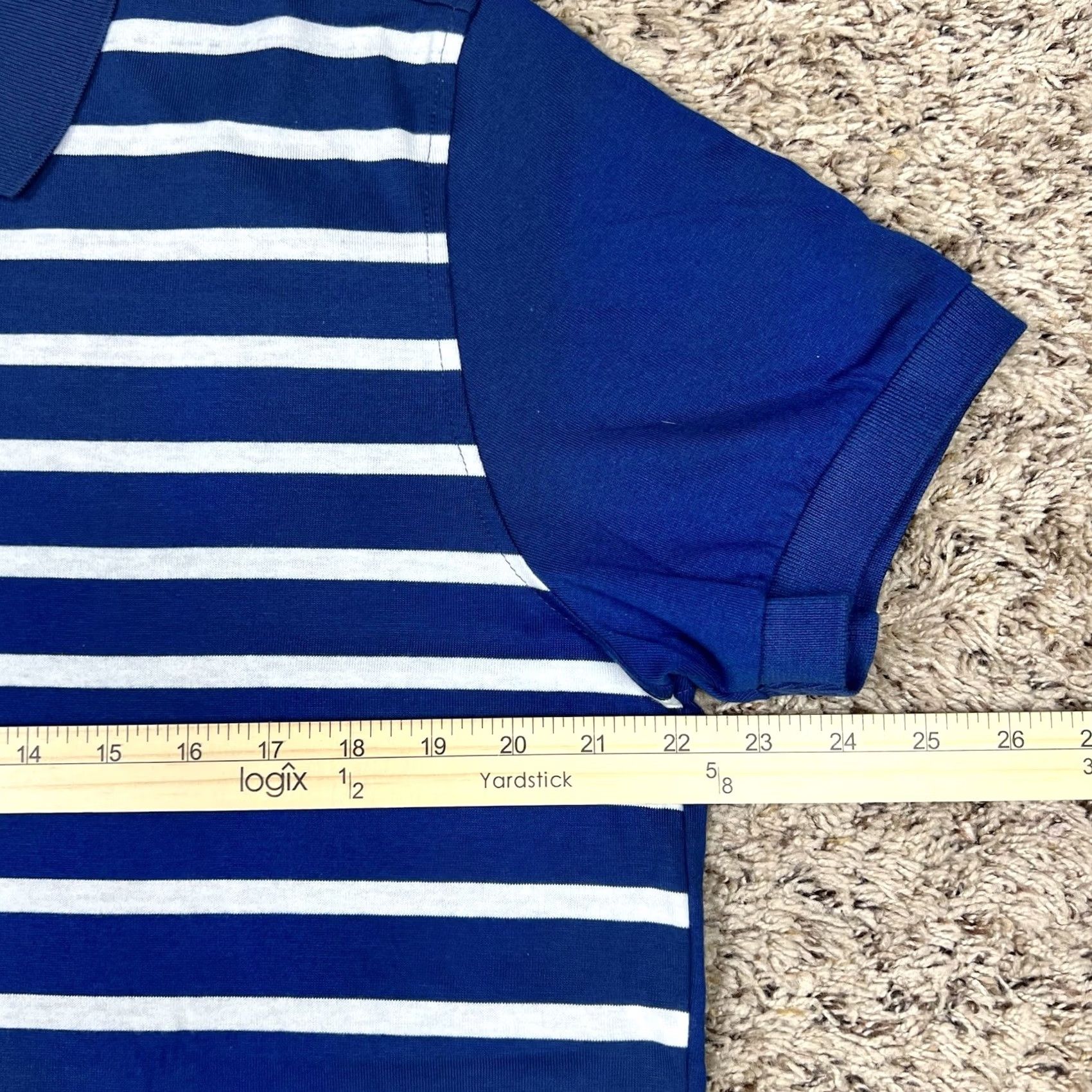Vintage NWT Arturo Calle Polo Shirt XL Navy Blue White Striped 100% Cotton Men Slim Short Sleeve Collared Button Polo Size US XL / EU 56 / 4 - 7 Thumbnail