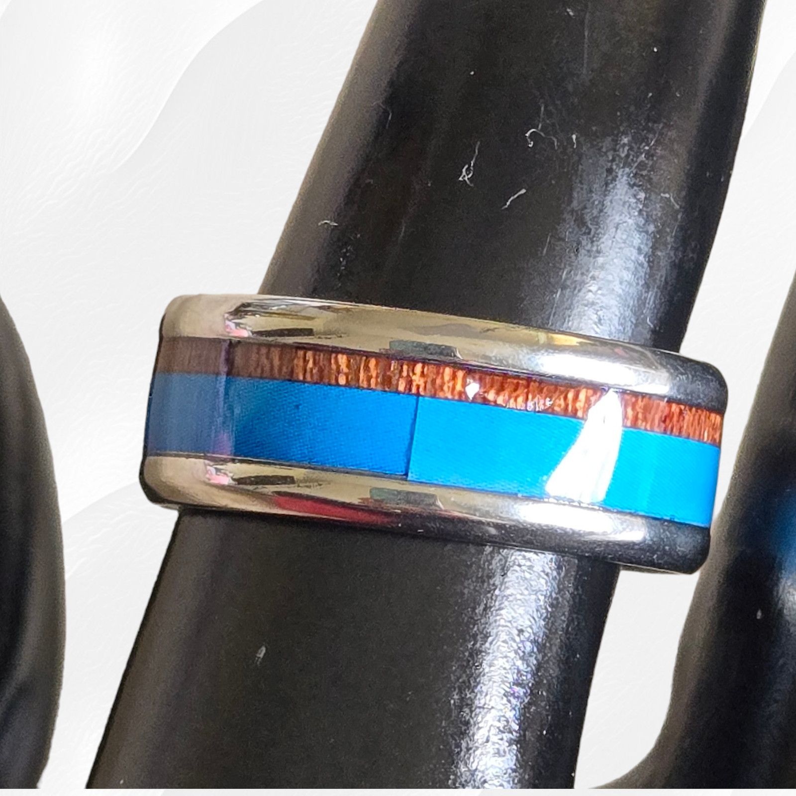 Other Turquoise Wood Pattern Stainless Steel Fashion Ring Size 8 Size ONE SIZE - 6 Thumbnail
