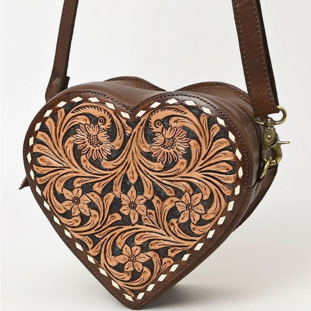 Other New Heart Canteen Purse Genuine Western Tooled Leather Women Size ONE SIZE - 1 Thumbnail