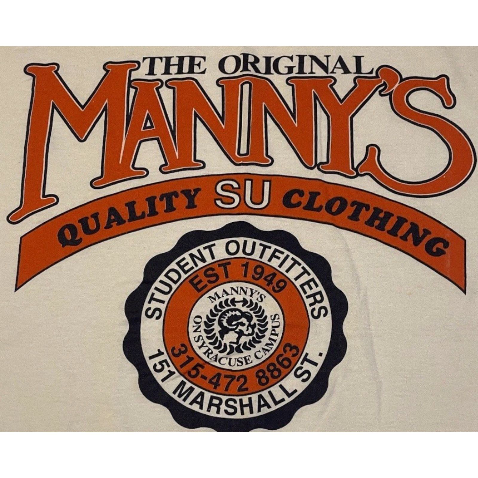 Vintage VINTAGE 90s Syracuse University Mannys Clothing Shirt XL White Mens T-Shirt Grunge Track & Field PE 80s USA Sports Size US XL / EU 56 / 4 - 2 Thumbnail