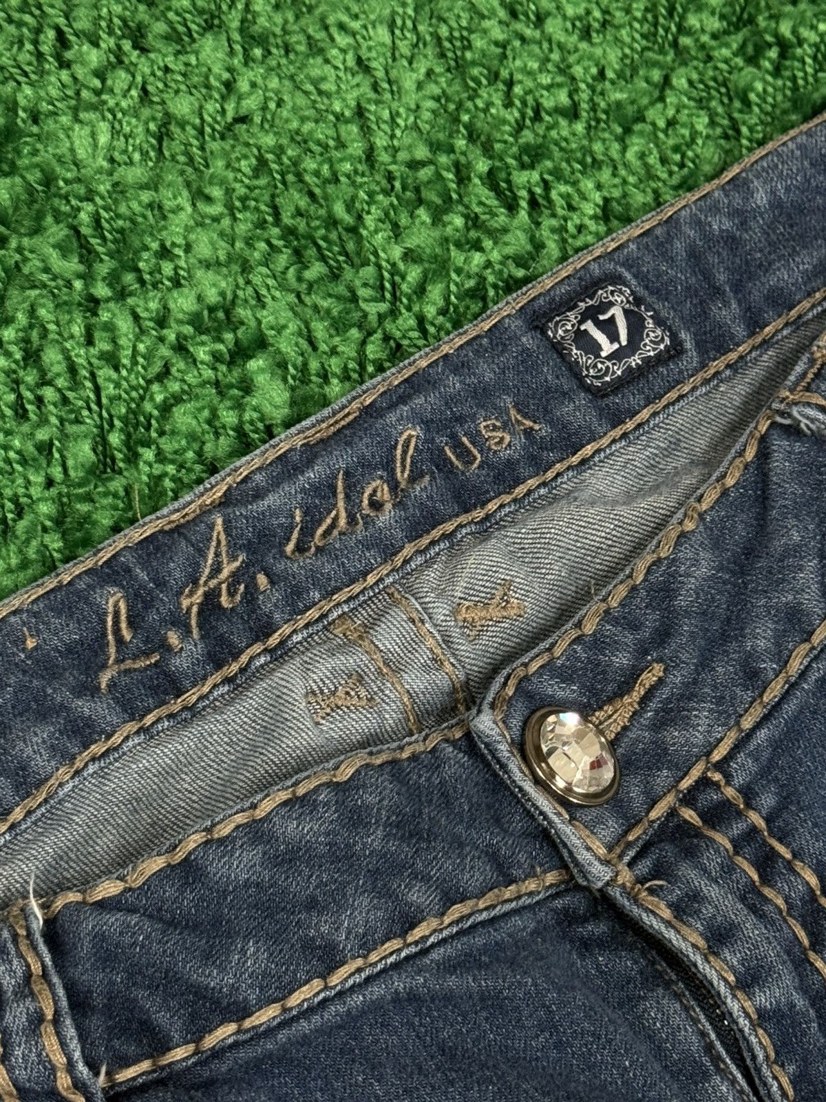 Vintage Vintage Rhinestone LA Idol USA Denim Stone Contrast Jeans Size 38" / US 16 / IT 52 - 5 Thumbnail