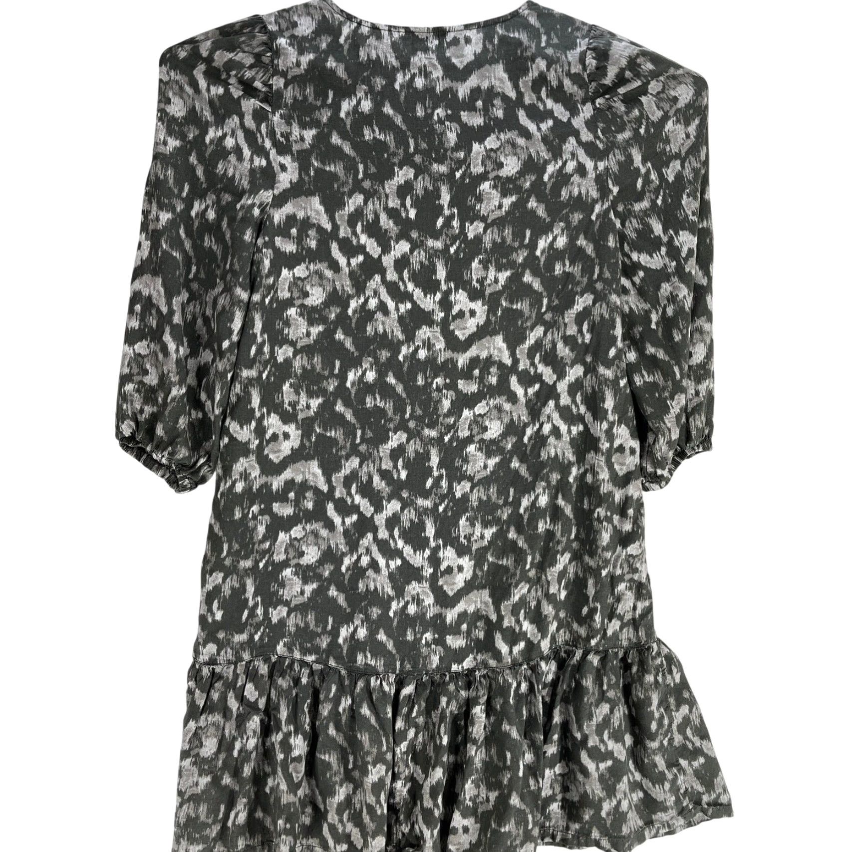 Vintage Susina Dress S Gray Puff Sleeve Lightweight Peplum Ruffled Hem Office A-Line Long Sleeve Knee Length Bohemian Geometric Women Mens? Size S / US 4 / IT 40 - 3 Thumbnail