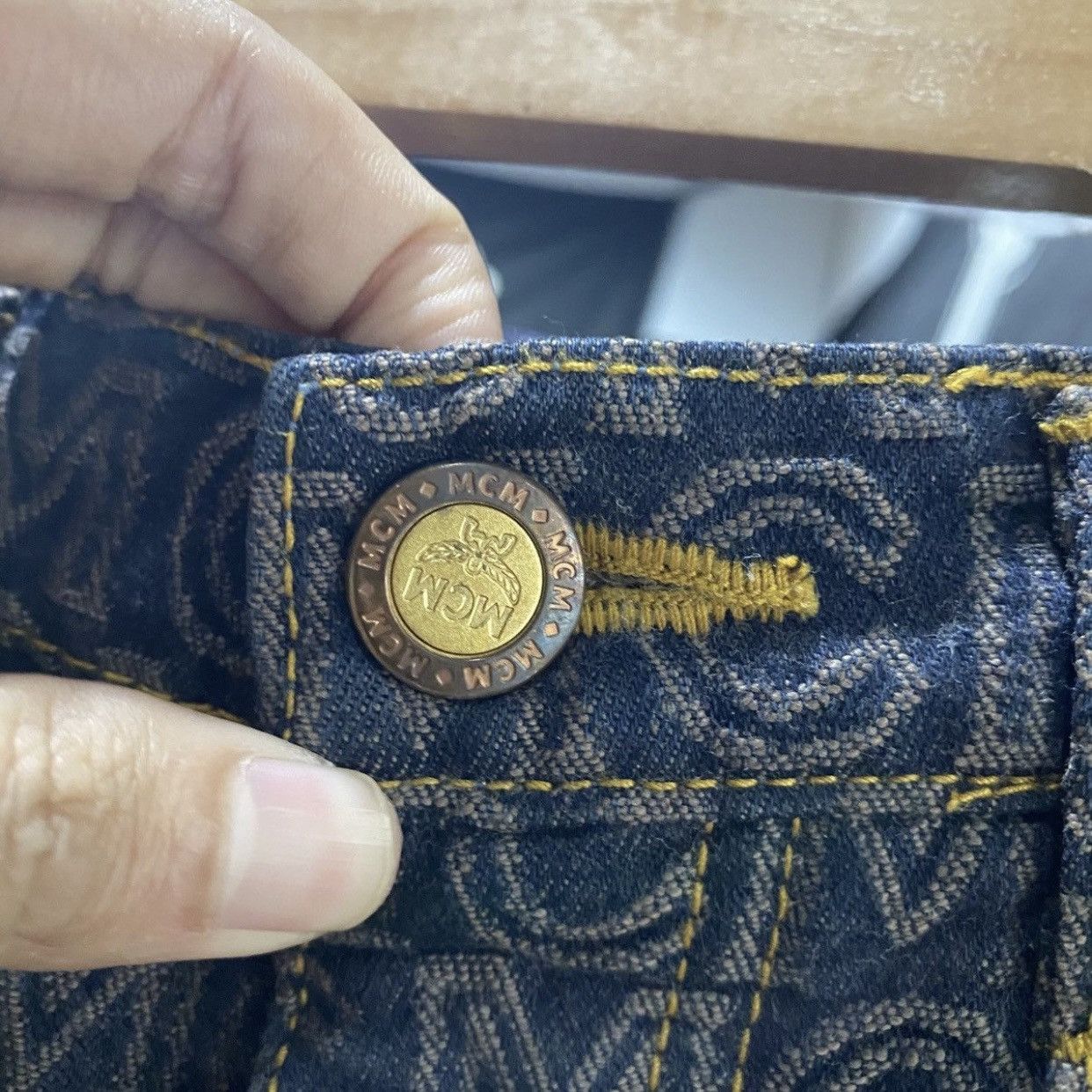 MCM Vintage MCM Monogram All Over Print Denim Pants Black/Grey Size US 26 / EU 42 - 10 Thumbnail