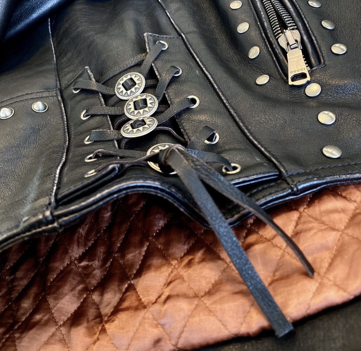 Gucci Gucci Studded Leather Biker Jacket with Fringe Size US M / EU 48-50 / 2 - 8 Thumbnail