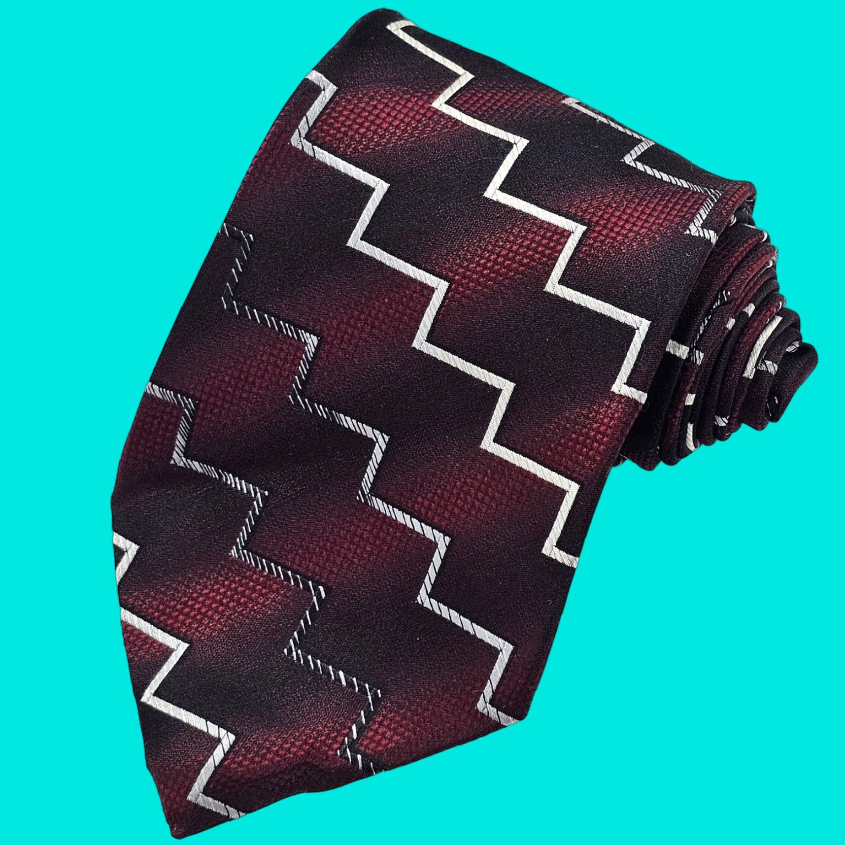 Vintage Burma Bibas Necktie Mens Silk Tie Burgandy Striped Lightning Bolt 57"X4" USA Silk Tie Men Size ONE SIZE - 1 Thumbnail
