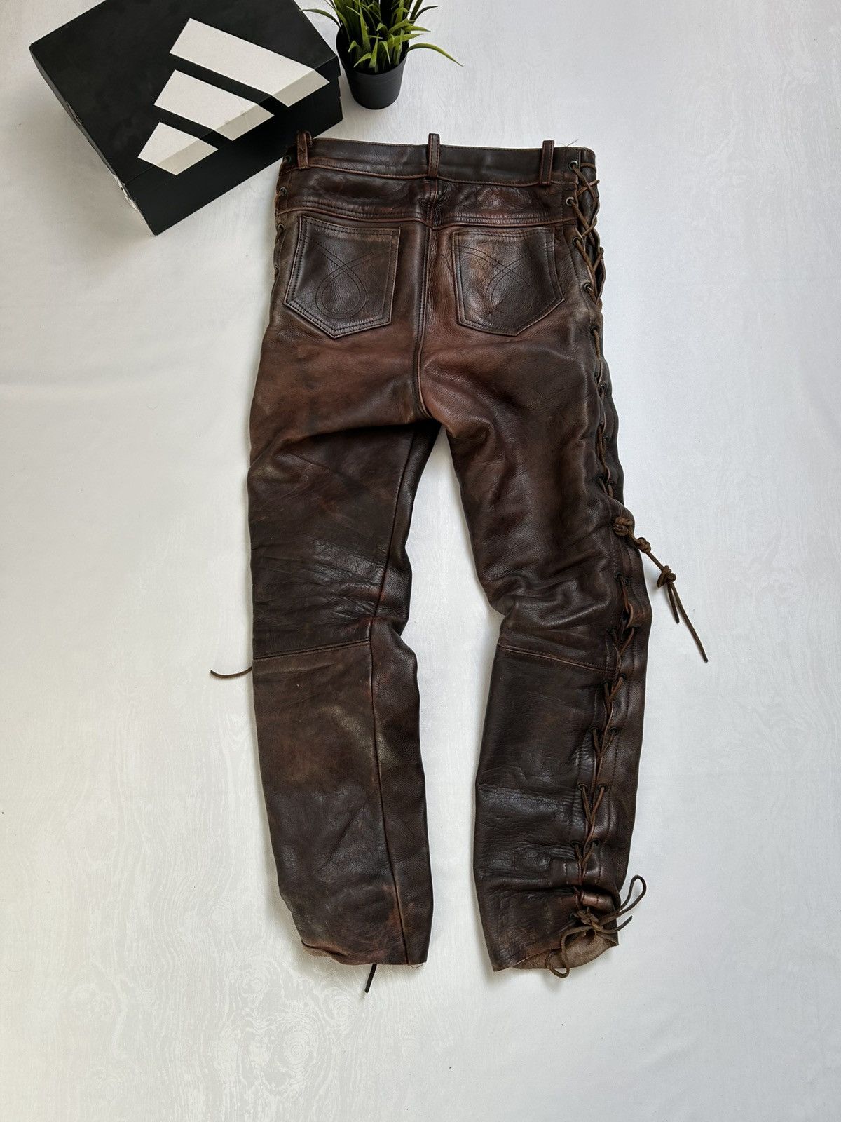 Vintage Heavy Vintage Leather Lace-Up Pants 90s Biker Archive Style Size 32" / US 10 / IT 46 - 13 Thumbnail