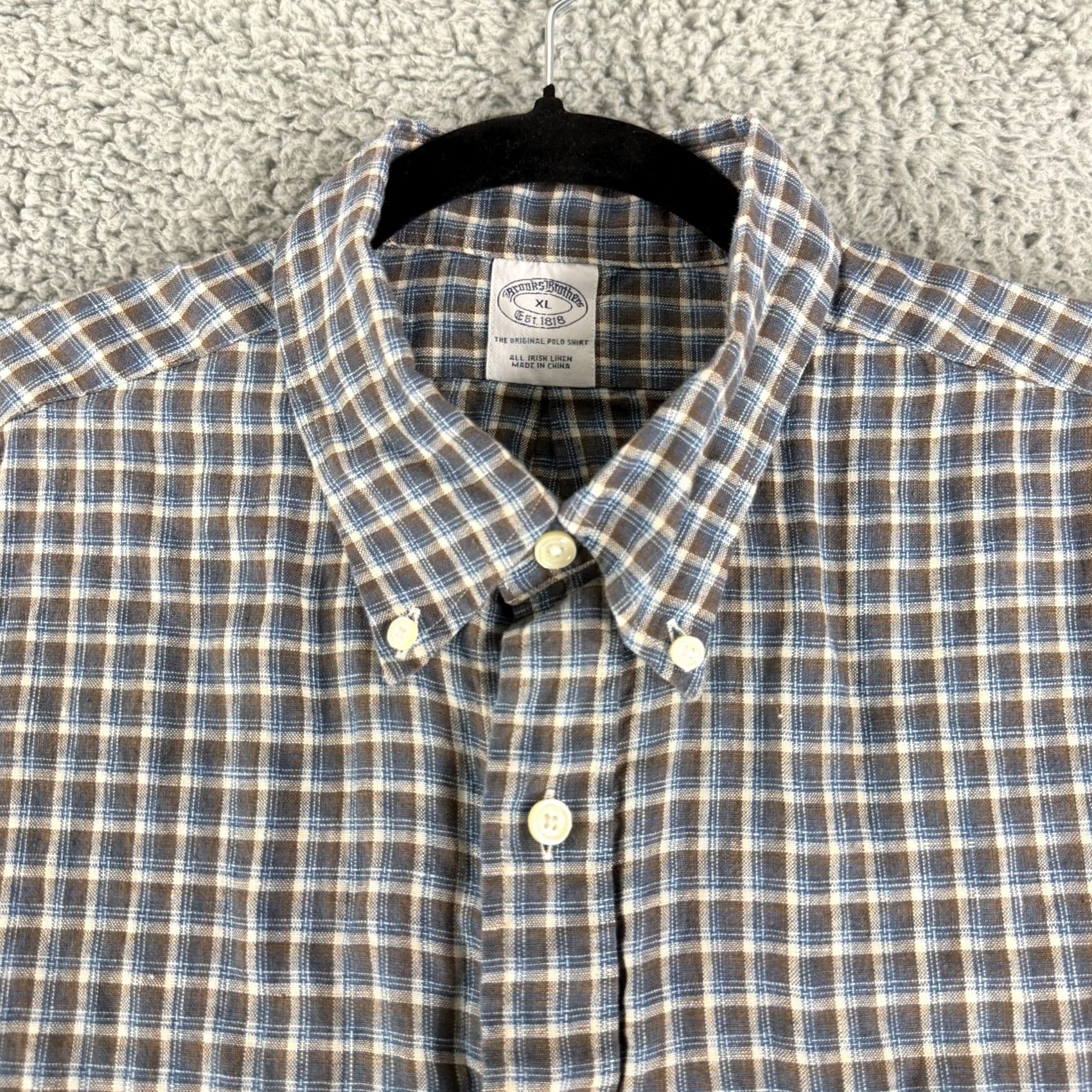 Brooks Brothers Brooks Brothers Button-Down Shirt Mens Size XL Brown Blue Plaid All Irish Linen Shirt Loose? Size US XL / EU 56 / 4 - 2 Thumbnail