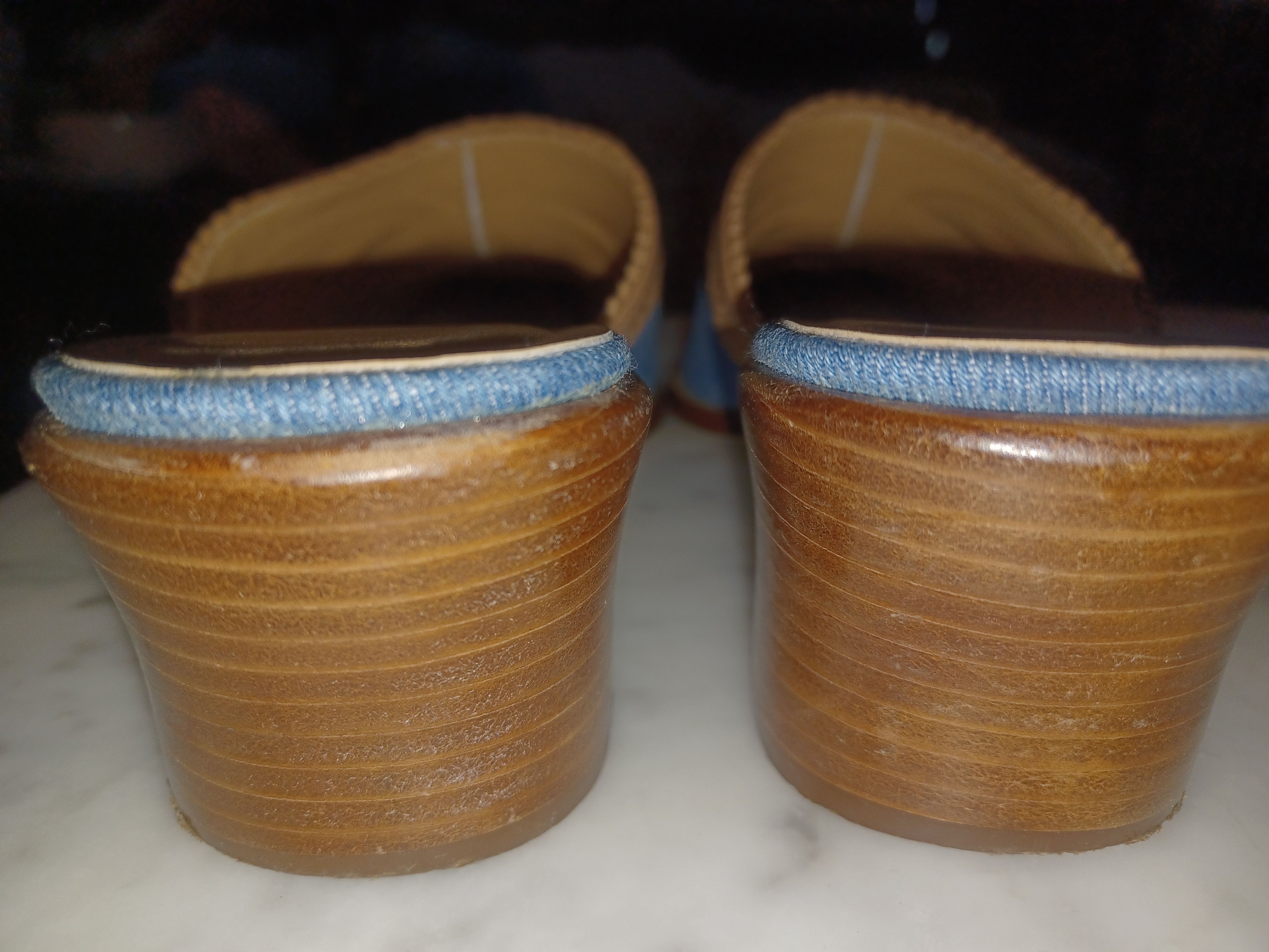 Other Studio Designs Women's Slip-On Heels 7M Denim Blue & Tan Size US 7 / IT 37 - 4 Thumbnail
