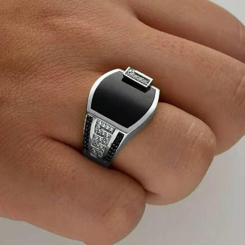 Designer Men's Classic Anillos Black Inlaid Silver Ring - Size 10 Size ONE SIZE - 3 Thumbnail