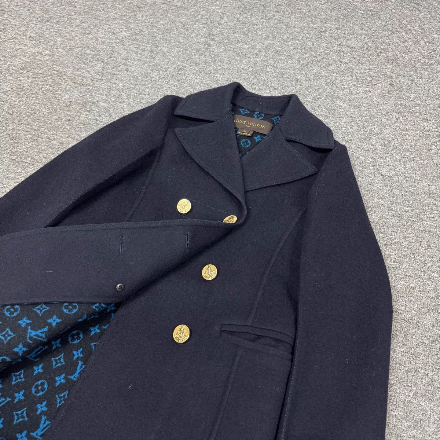 Louis Vuitton LV DB Gold Buttons All Over Print Wool Coat 36 Mint Size XS / US 0-2 / IT 36-38 - 3 Thumbnail