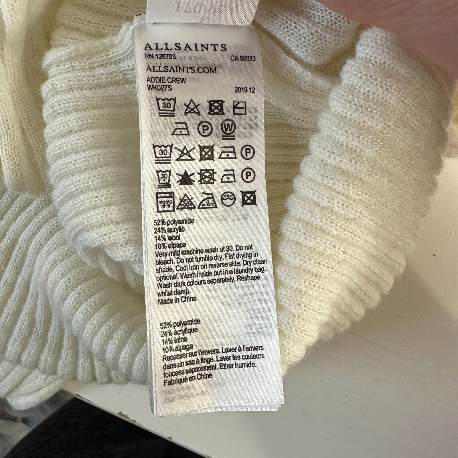 Allsaints Allsaints Cream Ribbed Long Sleeve Round Neck Thin Sweater L Size L / US 10 / IT 46 - 11 Thumbnail