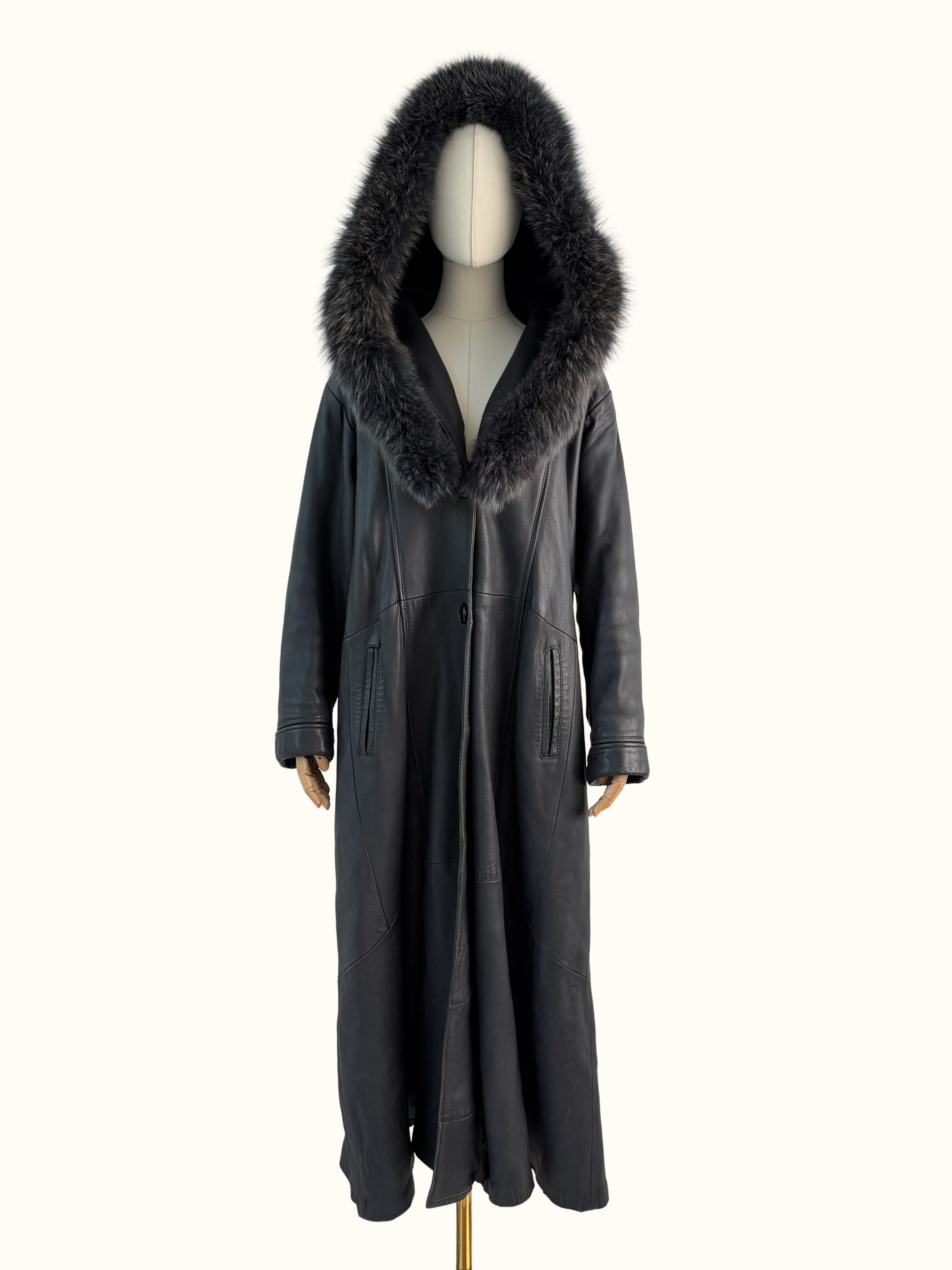 Vintage Vintage Leather Coat Hooded Long Winter Jacket Outerwear B4 Size L / US 10 / IT 46 - 2 Thumbnail