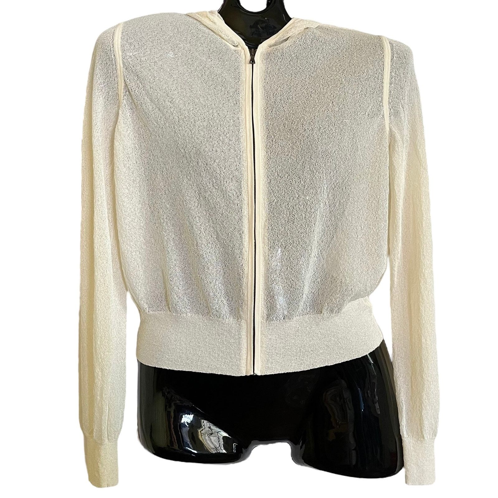 Theory Theory Hodina B Crimp Knit Ivory-White Mesh Hoodie Sweater Size S / US 4 / IT 40 - 2 Thumbnail