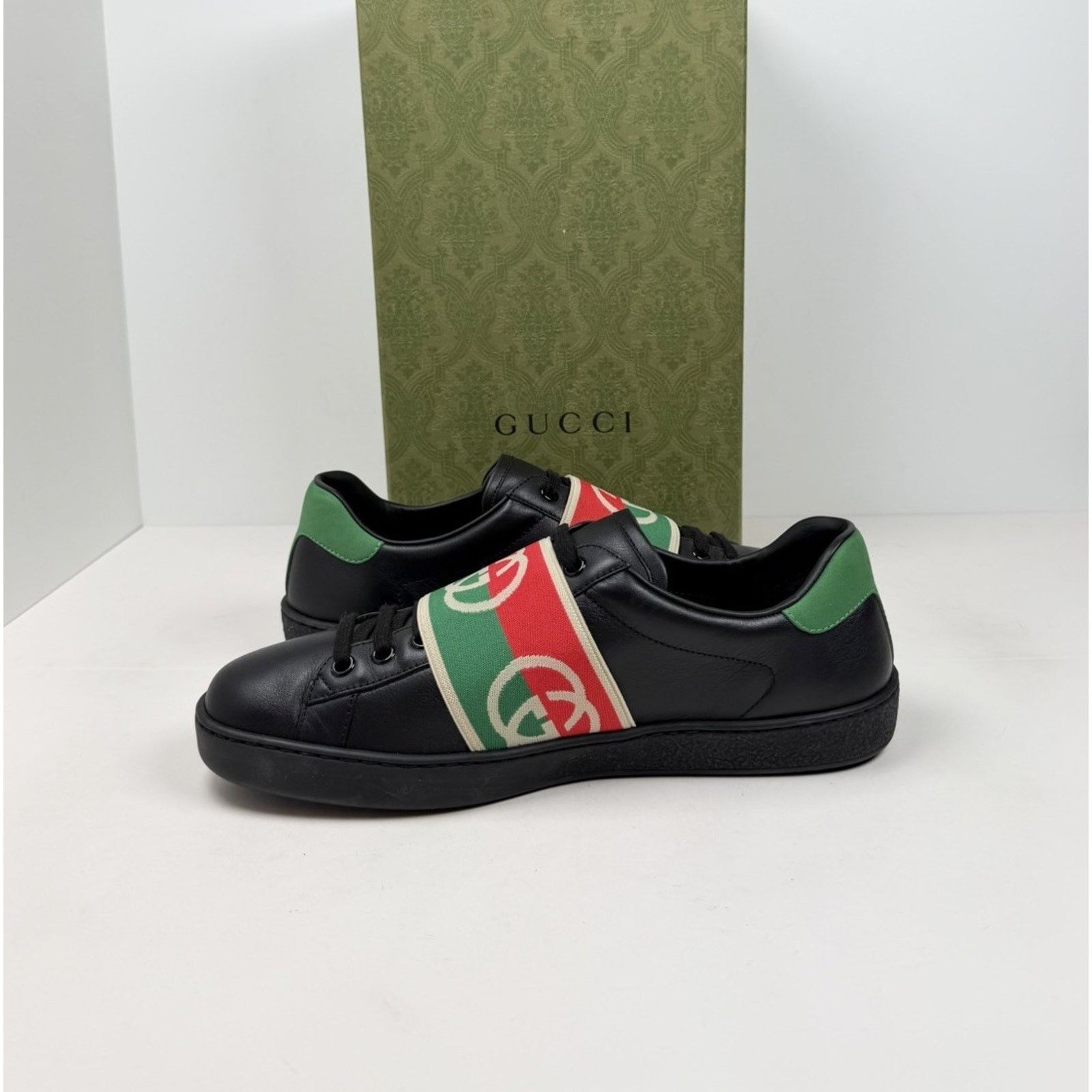Gucci Size 8US - Gucci Ace Elastic Web Leather Sneakers Size US 8 / EU 41 - 6 Thumbnail